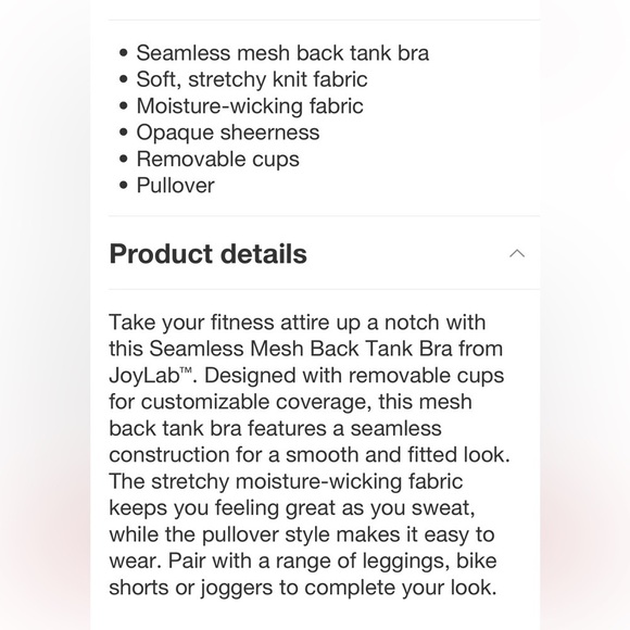 Women's Seamless Mesh Back Tank Bra - JoyLab™ Brown XS new - Picture 4 of 5